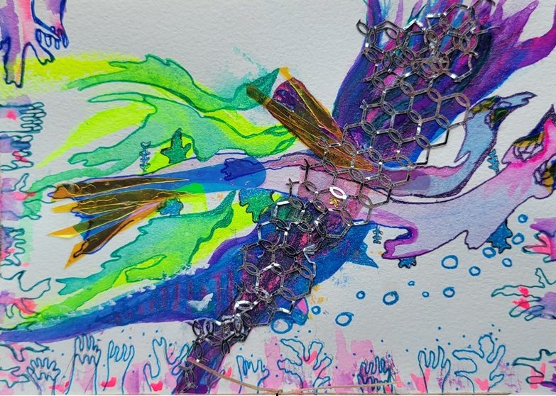 art drawing of blue and purple animals