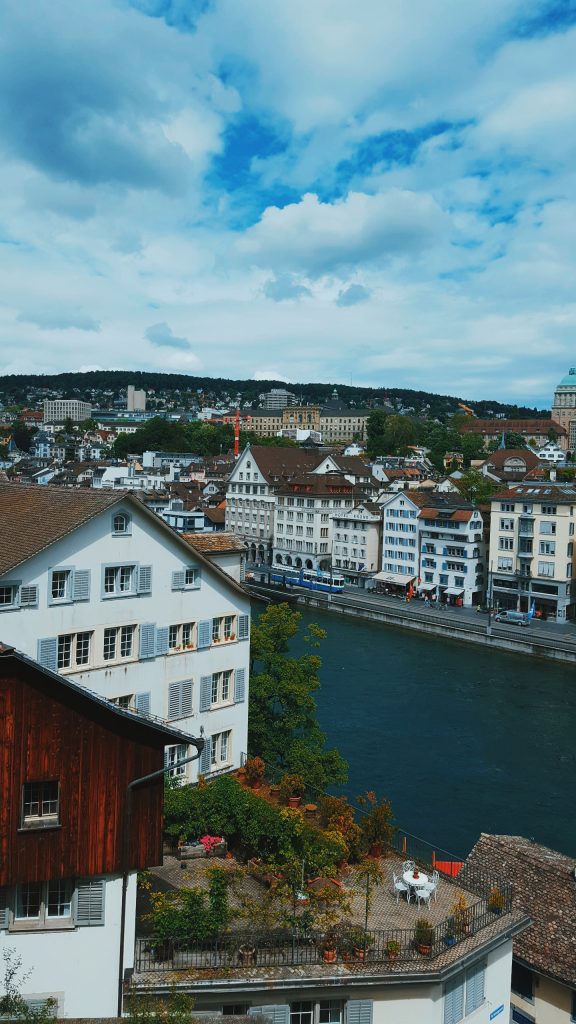 birdseye view overlooking zurich, switzerland