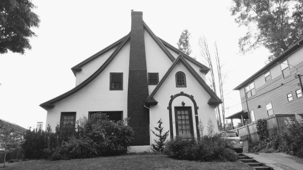 photo of white house with black trim in portland, oregon