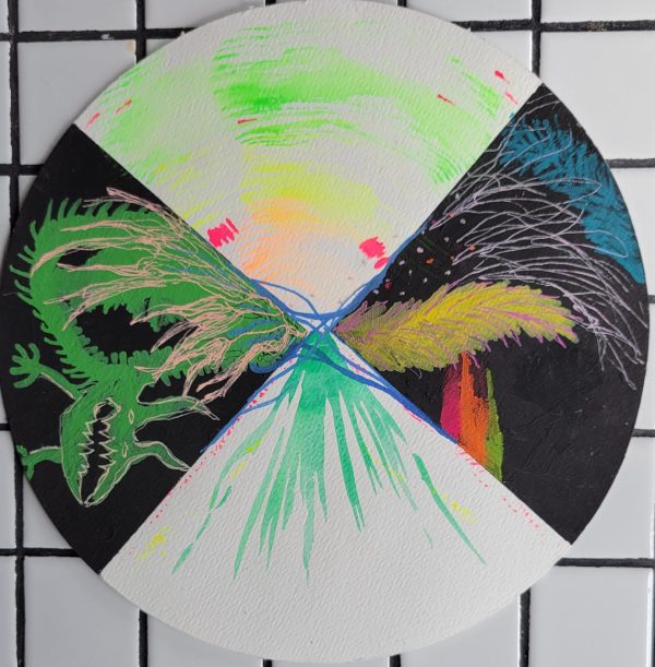 circular painting with neon abstract designs