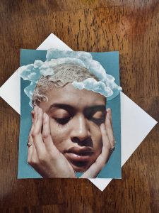 Messenger_creation_d7a74055-2125-431f-aa59-7f066934d062 collage of Black person's face with hands holding each side. they have clouds for hair