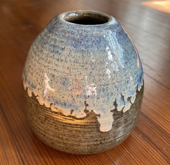 brown and blue ceramic vase